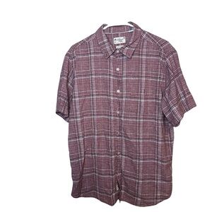 Original Weatherproof Vintage Washable Linen Short Sleeve Button Up Shirt Large